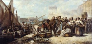 Arrival of Fishermen at the Old Port in Marseille by Andre Marius Guindon