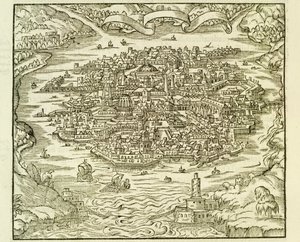 City of Quinsai, Engraving from La Cosmographie Universelle by Andre Thevet
