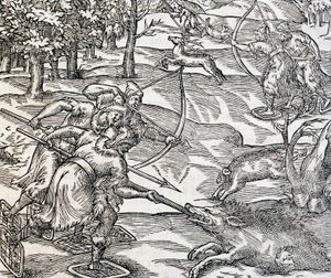 Indians Boar Hunting, engraving from Universal Cosmology, by Andre Thevet by Andre Thevet