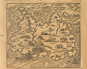 Map of Trinity Island in the Antilles from Universal Cosmography by Andre Thevet