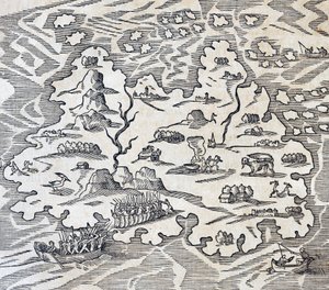 Trinity Island, engraving from Universal Cosmology by Andre Thevet