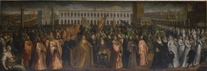 The Dogaressa Marina Morosini-Grimani leaving Palazzo Grimani for her coronation in the Palazzo Ducale, Venice by Andrea Vicentino