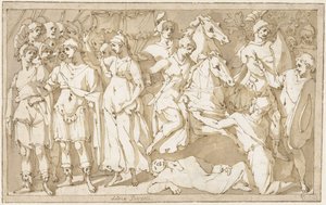 Emperor Trajan between Roma and Victoria by Andrea Boscoli