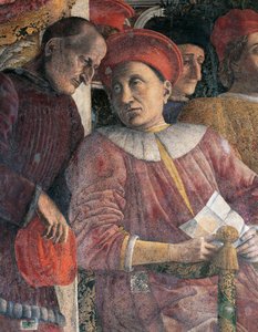 Ludovico Gonzaga and Counselor Marsilio Andreasi, Detail from Court Wall by Andrea Mantegna, Fresco, San Giorgio Castle, Wedding Chamber or Camera Picta, Mantua
