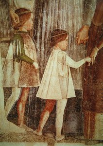 The Arrival of Cardinal Francesco Gonzaga, Greeted by His Father Marchese Ludovico Gonzaga III and His Brothers, (detail) Gonzague Children, c.1465-74 by Andrea Mantegna