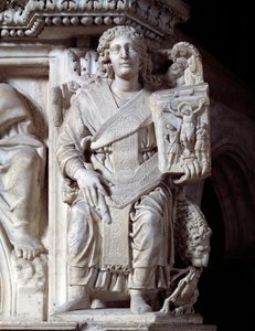 Gothic Art: The Archangel Michael Holding a Tablet with Crucifixion by Andrea Pisano