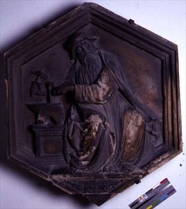 Harmony, Hexagonal Decorative Relief Tile from a Series Depicting the Seven Liberal Arts, Possibly Based on Designs by Giotto, c.1334-48