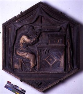 Music, Hexagonal Decorative Relief Tile from a Series Depicting the Seven Liberal Arts, Possibly Based on Designs by Giotto, c.1334-48