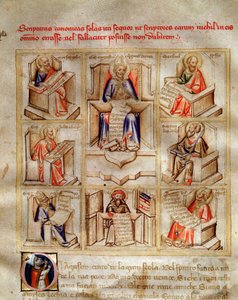 Representation of the doctors of the church: Saint John, Saint Ambrose of Milan, Saint Jerome, Saint Gregoire the Great and Saint Paul in 