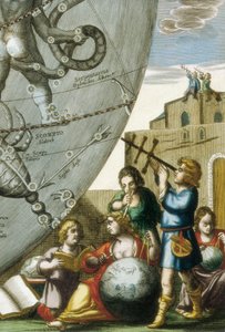 Scientists (Astrologers and Astronomers) Studying Globes and the Sky Chart, Detail from Atlas Coelestis seu Harmonia Macrocosmica by Andreas Cellarius (1596-1665) by Andreas Cellarius