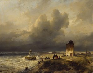 The Stranding of a Ship at Scheveningen in Stormy Weather by Andreas Schelfhout