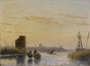 Figures on a Frozen Waterway