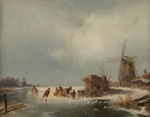Winter Landscape with Ice Skaters by Andreas Schelfhout
