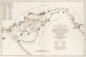 A chart of Delaware Bay and river, containing a full and exact description of the shores, creeks, harbours, soundings, shoals, sands and bearings of the most considerable land marks, from the Capes to Philadelphia