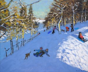 Family sledging, Youlgreave, Derbyshire