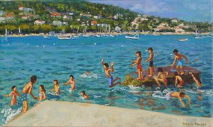 Jumping off the Rocks; Cinque Terre, Positano, Italy by Andrew Macara