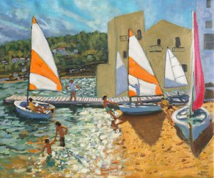 Launching boats, Calella de Palafrugell, Spain