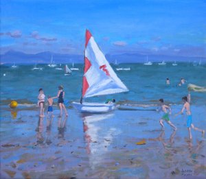Red and White Sailboat, Abersoch by Andrew Macara