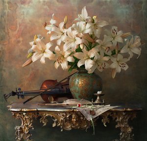 Elegant Lilies and Violin