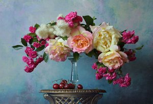 Elegant Roses and Cherries by Andrey Morozov
