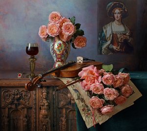 Elegant Roses and Violin