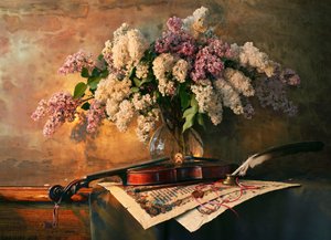 Lilac and Violin Still Life