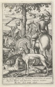 Skeleton with Arrow and Falconer, Amidst Animals (Animal Skeletons) by Andries Jacobsz. Stock