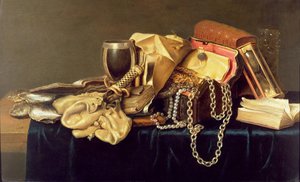 Still Life of a Jewellery Casket, Books and Oysters