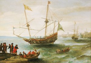 An Algerian Anchored in a Port in Barbary by Andries van Eertvelt