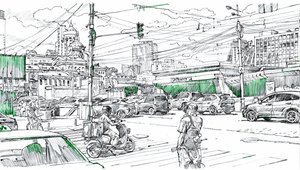 Urban Traffic Drawing by Andrii Kutsachenko
