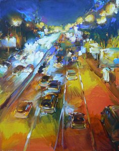 Vibrant City Night Highway by Andrii Kutsachenko