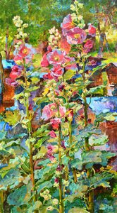 Vibrant Hollyhock Garden