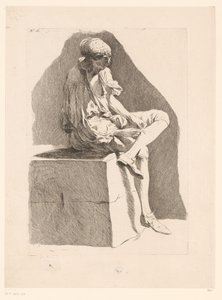 Caricature of a Boy Sewing His Sock