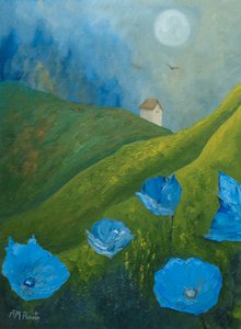 Blue Poppies Moonlit Hills