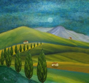 Moonlit Tuscan Hills by Angeles M. Pomata