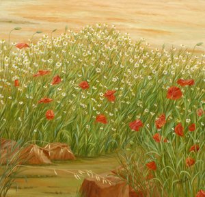 Summer Poppies Daisy Field by Angeles M. Pomata