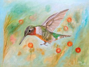 Vibrant Garden Hummingbird by Angeles M. Pomata