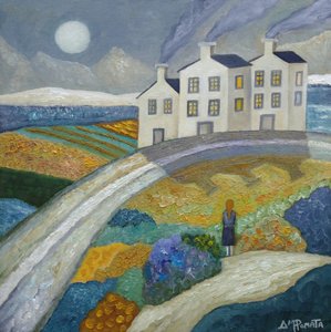 Woman in Moonlit Village by Angeles M. Pomata