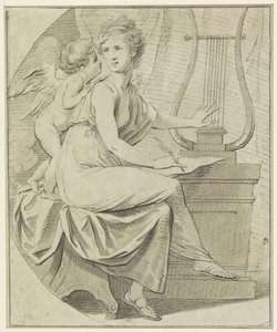 Amor Inspires a Young Woman, Playing a Lyre with One Hand and Writing with the Other by Angelica Kauffmann