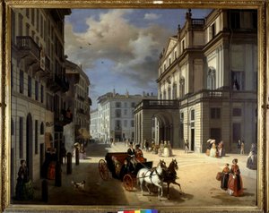 Representation of the Plaza de la Scala in Milan by Angelo Inganni by Angelo Inganni