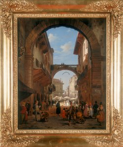 View of a city street by Angelo Inganni