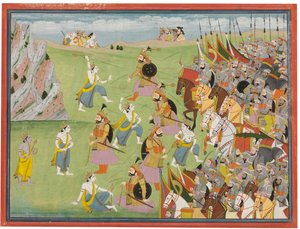 A Painting from the Mahabharata: Balabhadra Fighting Jarasandha, Kangra or Garhwal, c.1810-20