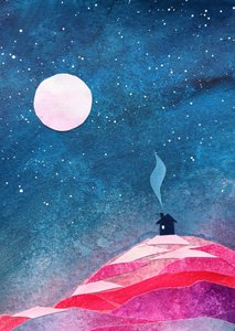 Cozy House Under Moon by Ania Witwitzka