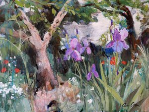 Mediterranean Garden with Irises by Ann Oram