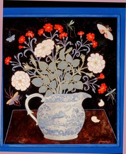Blue Jug and Red Pinks by Anna Pugh