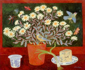 Clay Pot with Daisies