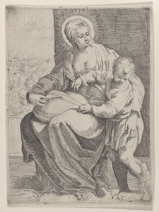 The Virgin seated holding a pillow on her lap with the young Christ standing at right, 1580-1600