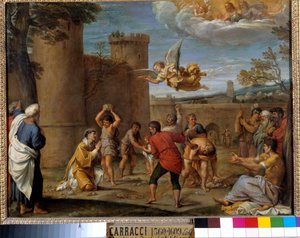 The stoning of St. Stephen: St. Stephen, the first Christian martyr who died by stoning in 36 AD