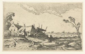 Farm by a Path and View over Fields (Landscapes series) by Anonymous