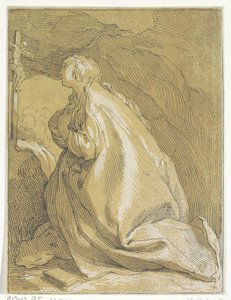 Penitent Mary Magdalene in the Cave Kneeling Before a Crucifix by Anonymous